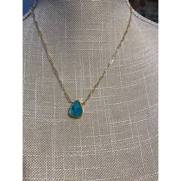Gold and Turquoise Paperclip Chain Necklace - Picture 1 of 7